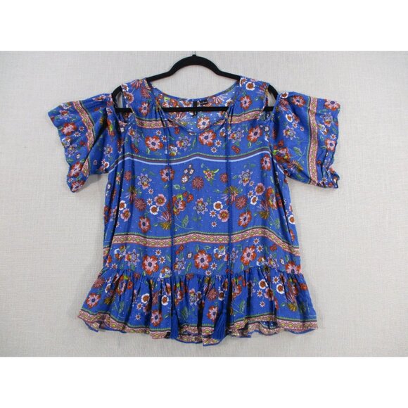 New Directions BOHO Flowy Womens Floral Cold Shoulder Top Women Size L - Picture 1 of 7